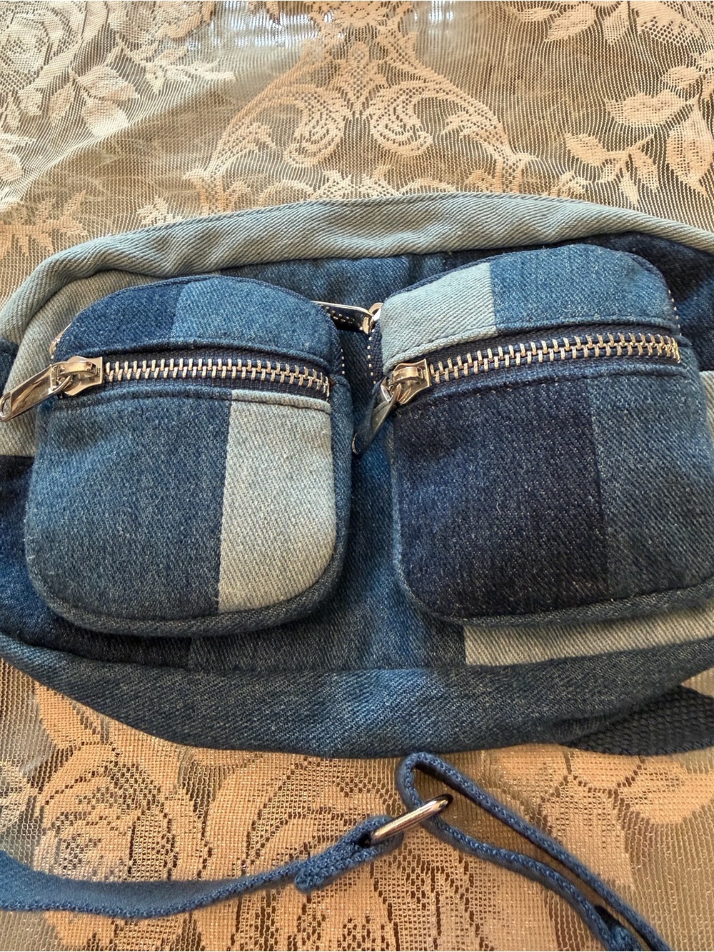 wild fable Denim Patchwork Crossbody Bag - Blue